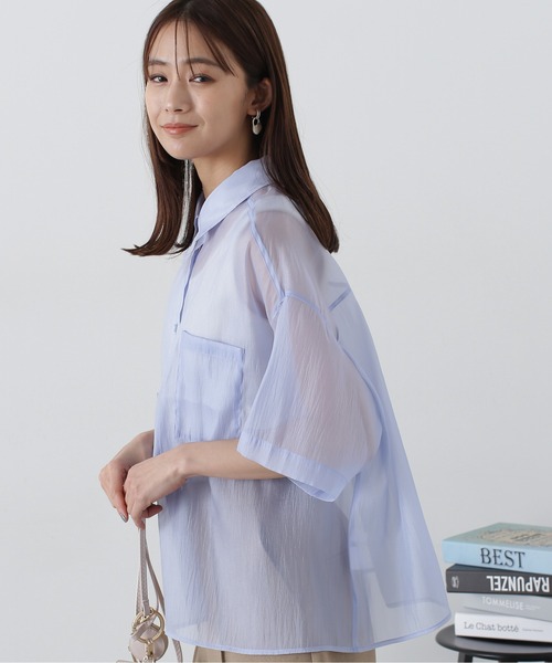 N.(N. Natural Beauty Basic)(エヌエヌナチュラルビューティーベーシック)の「◆クロップド半袖シアーシャツ(シャツ/ブラウス・レディース・ブルー/クリーム/ピンク・MEDIUM)」の9枚目の写真