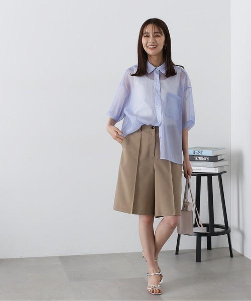 N.(N. Natural Beauty Basic)(エヌエヌナチュラルビューティーベーシック)の「◆クロップド半袖シアーシャツ(シャツ/ブラウス・レディース・ブルー/クリーム/ピンク・MEDIUM)」の10枚目の写真