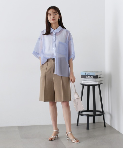 N.(N. Natural Beauty Basic)(エヌエヌナチュラルビューティーベーシック)の「◆クロップド半袖シアーシャツ(シャツ/ブラウス・レディース・ブルー/クリーム/ピンク・MEDIUM)」の11枚目の写真