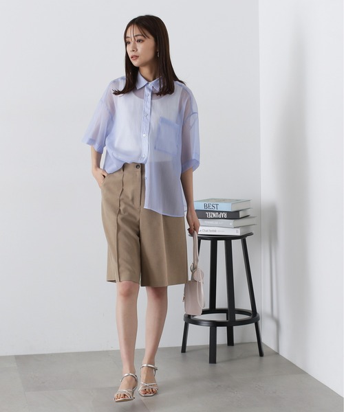 N.(N. Natural Beauty Basic)(エヌエヌナチュラルビューティーベーシック)の「◆クロップド半袖シアーシャツ(シャツ/ブラウス・レディース・ブルー/クリーム/ピンク・MEDIUM)」の12枚目の写真