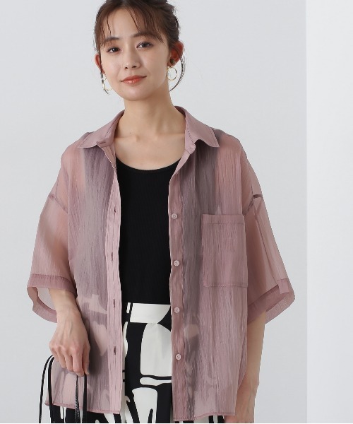 N.(N. Natural Beauty Basic)(エヌエヌナチュラルビューティーベーシック)の「◆クロップド半袖シアーシャツ(シャツ/ブラウス・レディース・ブルー/クリーム/ピンク・MEDIUM)」の13枚目の写真