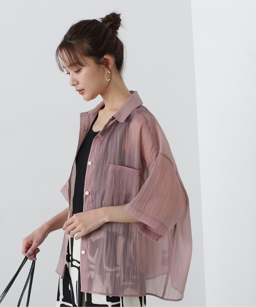 N.(N. Natural Beauty Basic)(エヌエヌナチュラルビューティーベーシック)の「◆クロップド半袖シアーシャツ(シャツ/ブラウス・レディース・ブルー/クリーム/ピンク・MEDIUM)」の14枚目の写真