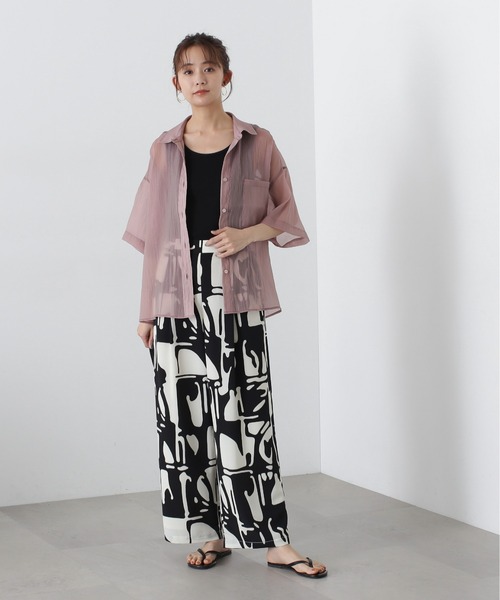 N.(N. Natural Beauty Basic)(エヌエヌナチュラルビューティーベーシック)の「◆クロップド半袖シアーシャツ(シャツ/ブラウス・レディース・ブルー/クリーム/ピンク・MEDIUM)」の15枚目の写真