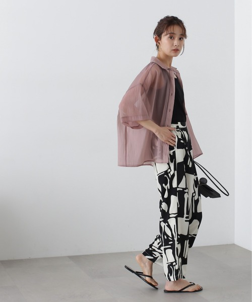 N.(N. Natural Beauty Basic)(エヌエヌナチュラルビューティーベーシック)の「◆クロップド半袖シアーシャツ(シャツ/ブラウス・レディース・ブルー/クリーム/ピンク・MEDIUM)」の16枚目の写真