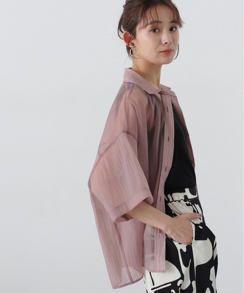 N.(N. Natural Beauty Basic)(エヌエヌナチュラルビューティーベーシック)の「◆クロップド半袖シアーシャツ(シャツ/ブラウス・レディース・ブルー/クリーム/ピンク・MEDIUM)」の18枚目の写真