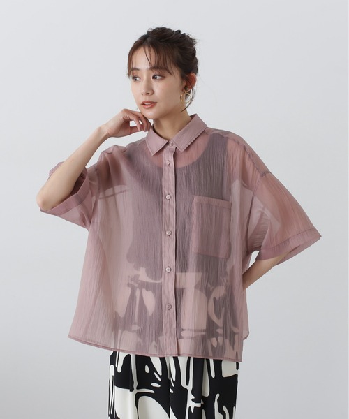 N.(N. Natural Beauty Basic)(エヌエヌナチュラルビューティーベーシック)の「◆クロップド半袖シアーシャツ(シャツ/ブラウス・レディース・ブルー/クリーム/ピンク・MEDIUM)」の19枚目の写真