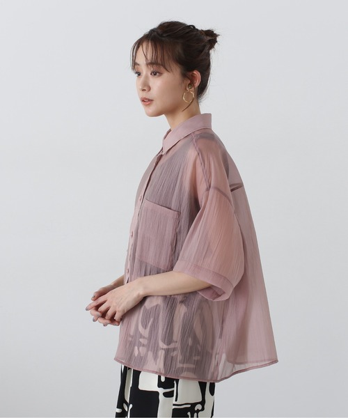 N.(N. Natural Beauty Basic)(エヌエヌナチュラルビューティーベーシック)の「◆クロップド半袖シアーシャツ(シャツ/ブラウス・レディース・ブルー/クリーム/ピンク・MEDIUM)」の20枚目の写真