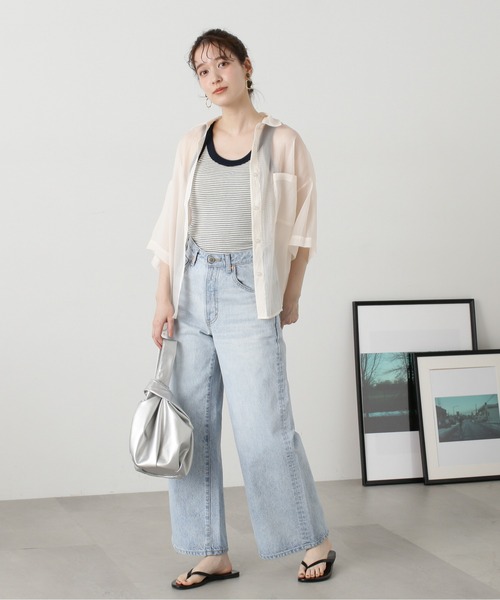 N.(N. Natural Beauty Basic)(エヌエヌナチュラルビューティーベーシック)の「◆クロップド半袖シアーシャツ(シャツ/ブラウス・レディース・ブルー/クリーム/ピンク・MEDIUM)」の5枚目の写真