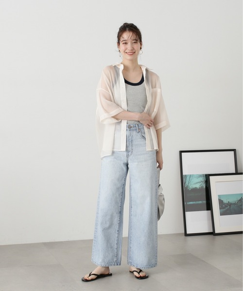 N.(N. Natural Beauty Basic)(エヌエヌナチュラルビューティーベーシック)の「◆クロップド半袖シアーシャツ(シャツ/ブラウス・レディース・ブルー/クリーム/ピンク・MEDIUM)」の7枚目の写真