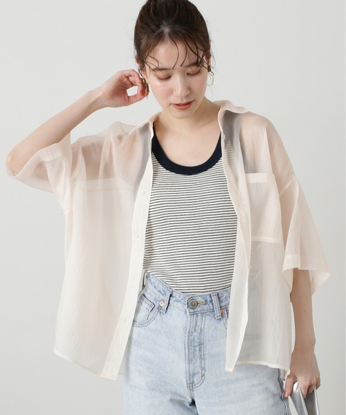 N.(N. Natural Beauty Basic)(エヌエヌナチュラルビューティーベーシック)の「◆クロップド半袖シアーシャツ(シャツ/ブラウス・レディース・ブルー/クリーム/ピンク・MEDIUM)」の8枚目の写真