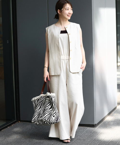 JOURNAL STANDARD relume（ジャーナルスタンダード　レリューム）の「リネンミックスエプロンサロペット（サロペット/オーバーオール・レディース・アイボリー/ブラック・FREE）」の11枚目の写真