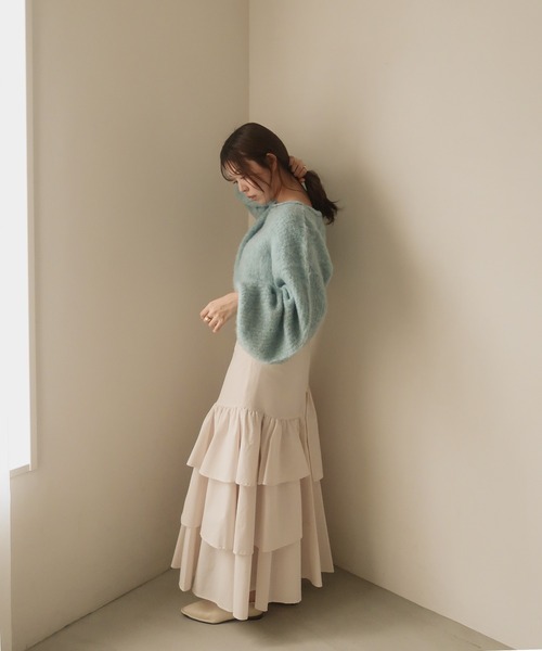 mideal（マイディール）の「random tiered skirt / ランダムティアードスカート（スカート・レディース・グリーン/オレンジ/アイボリー・FREE）」の10枚目の写真