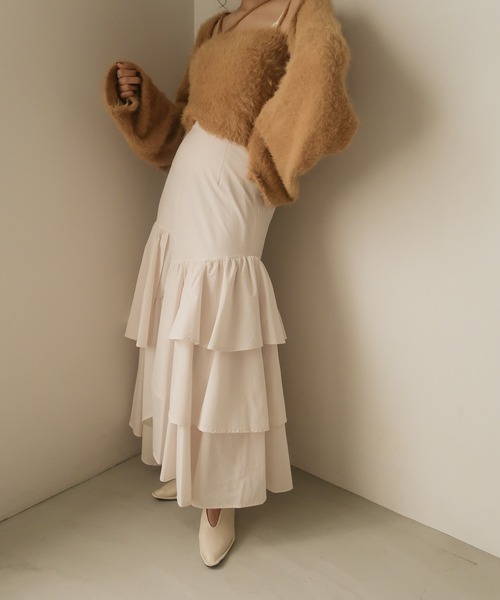 mideal（マイディール）の「random tiered skirt / ランダムティアードスカート（スカート・レディース・グリーン/オレンジ/アイボリー・FREE）」の7枚目の写真