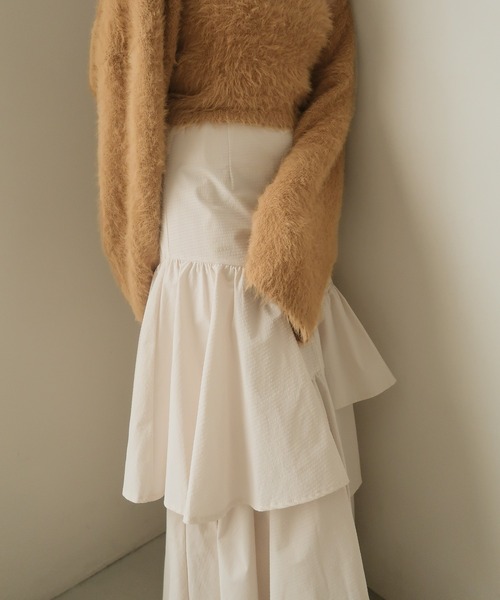 mideal（マイディール）の「random tiered skirt / ランダムティアードスカート（スカート・レディース・グリーン/オレンジ/アイボリー・FREE）」の6枚目の写真