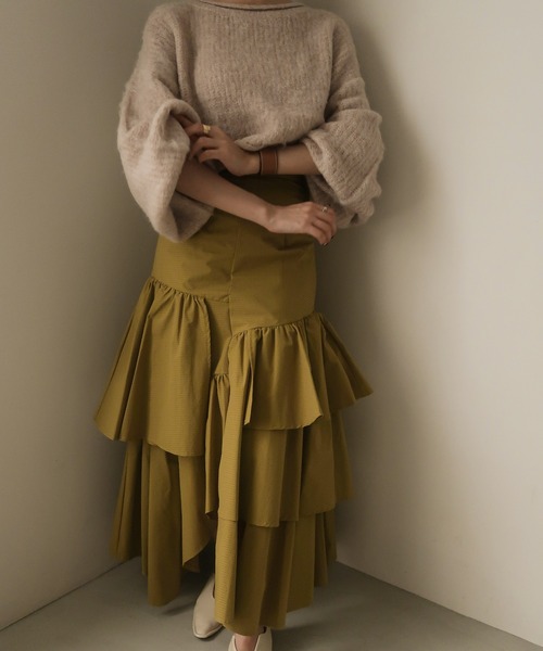 mideal（マイディール）の「random tiered skirt / ランダムティアードスカート（スカート・レディース・グリーン/オレンジ/アイボリー・FREE）」の15枚目の写真