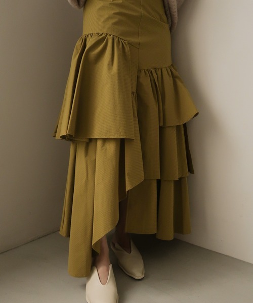mideal（マイディール）の「random tiered skirt / ランダムティアードスカート（スカート・レディース・グリーン/オレンジ/アイボリー・FREE）」の13枚目の写真
