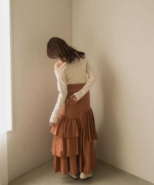 mideal（マイディール）の「random tiered skirt / ランダムティアードスカート（スカート・レディース・グリーン/オレンジ/アイボリー・FREE）」の19枚目の写真