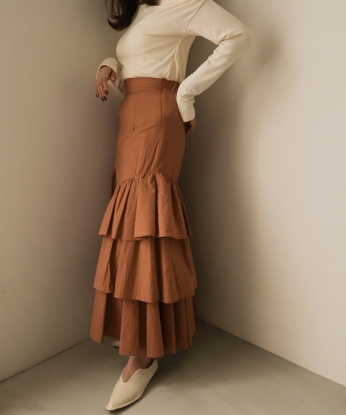 mideal（マイディール）の「random tiered skirt / ランダムティアードスカート（スカート・レディース・グリーン/オレンジ/アイボリー・FREE）」の20枚目の写真