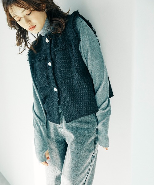 sail(サイル)の「【販売終了】【sail】フリンジベスト 小さいサイズ【低身長・小柄女性向けサイズ】(ベスト・レディース・アイボリー/ブラック・01)」の5枚目の写真