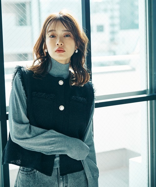 sail(サイル)の「【販売終了】【sail】フリンジベスト 小さいサイズ【低身長・小柄女性向けサイズ】(ベスト・レディース・アイボリー/ブラック・01)」の6枚目の写真