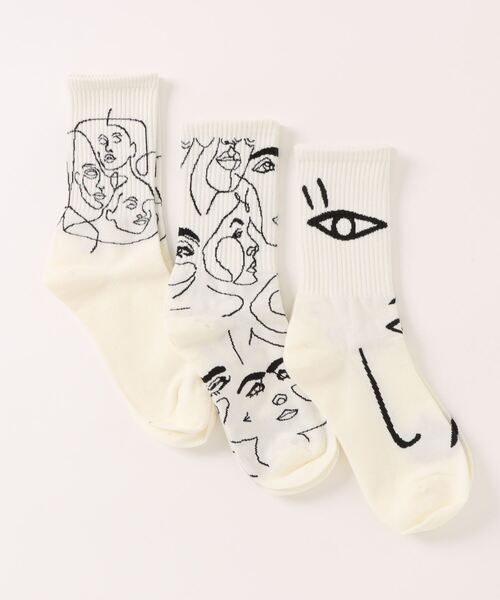 NOLITA LABORATORY（ノリータラボラトリー）の「【 NOLITA / ノリータ 】3ペア 抽象画 プリントソックス スタイリッシュ クリエイティブ ミッドチューブ ソックス 靴下（ソックス/靴下・レディース・ホワイト/ブラック・FREE）」の9枚目の写真
