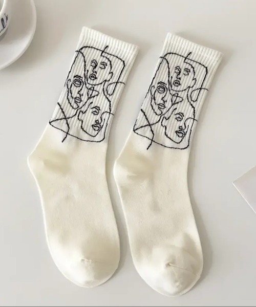 NOLITA LABORATORY（ノリータラボラトリー）の「【 NOLITA / ノリータ 】3ペア 抽象画 プリントソックス スタイリッシュ クリエイティブ ミッドチューブ ソックス 靴下（ソックス/靴下・レディース・ホワイト/ブラック・FREE）」の7枚目の写真