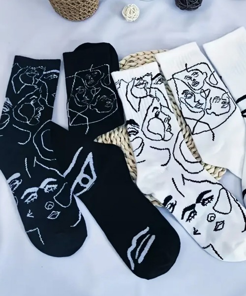 NOLITA LABORATORY（ノリータラボラトリー）の「【 NOLITA / ノリータ 】3ペア 抽象画 プリントソックス スタイリッシュ クリエイティブ ミッドチューブ ソックス 靴下（ソックス/靴下・レディース・ホワイト/ブラック・FREE）」の10枚目の写真