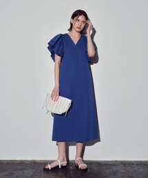 美品】BEAUTY&YOUTH サテン Vネック ワンピース ネイビー S