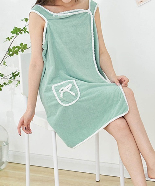 Miniministore（ミニミニストア）の「ラップタオル 大人用 大判シャワーローブ（タオル・レディース・ピンク/ライトグリーン系1/パープル系1/ブルー/ベージュ系1/ピンク系1/ブルー系1/ベージュ/パープル/ミント・FREE）」の4枚目の写真
