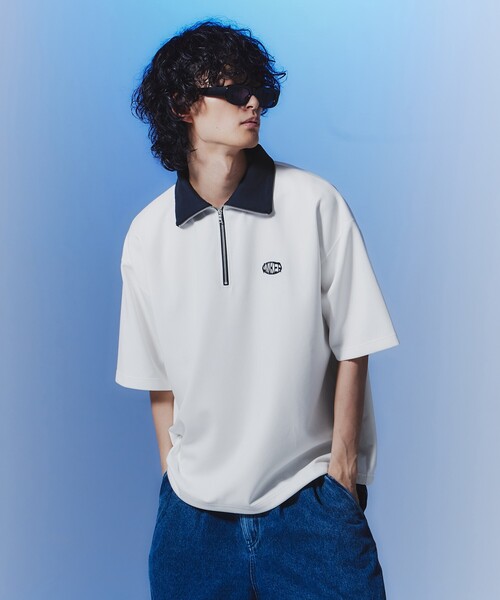 tk.TAKEO KIKUCHI(ティーケータケオキクチ)の「◆配色ハーフジップカットソー(Tシャツ/カットソー・メンズ・ホワイト系5/ブラック系4/ブルー系4・02/03)」の1枚目の写真