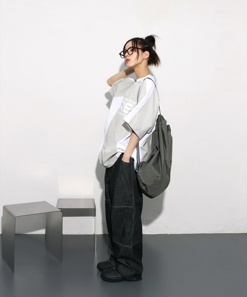 FOLLOWIN（フォロウィン）の「[UNISEX]ナイロンストリングクロスダブルバック（ショルダーバッグ・レディース・ブラック/グレー・ONE SIZE）」の14枚目の写真