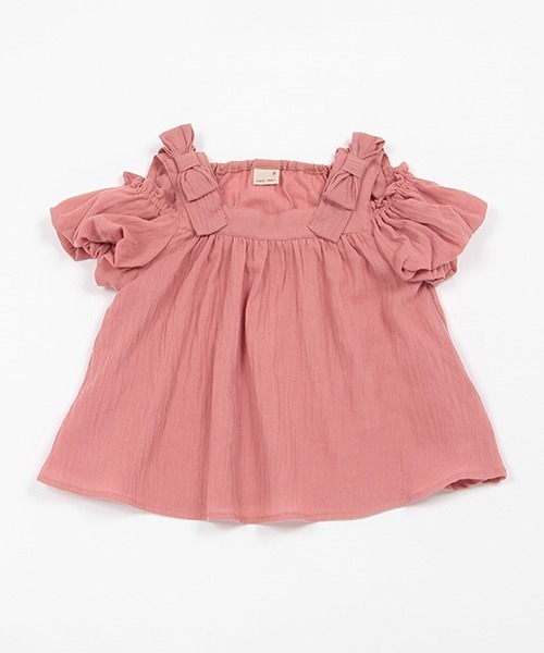 petit main(プティマイン)の「【AJUGA.リンク】オフショルブラウス(キッズサイズ)(シャツ/ブラウス・キッズ・ブルー/ピンク/ライトグリーン・80cm/90cm/110cm/120cm/130cm/100cm)」の1枚目の写真