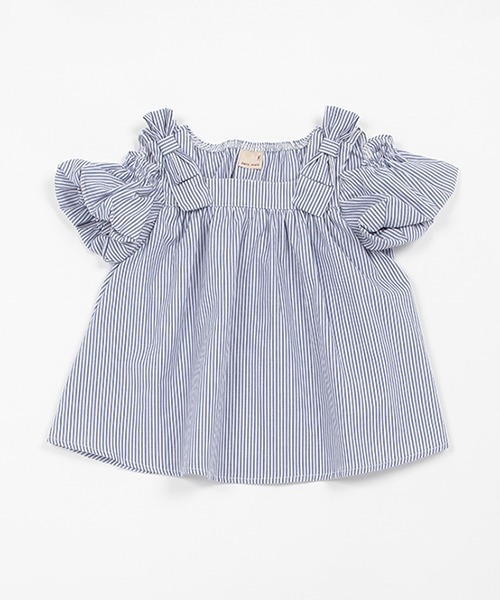 petit main(プティマイン)の「【AJUGA.リンク】オフショルブラウス(キッズサイズ)(シャツ/ブラウス・キッズ・ブルー/ピンク/ライトグリーン・80cm/90cm/110cm/120cm/130cm/100cm)」の3枚目の写真