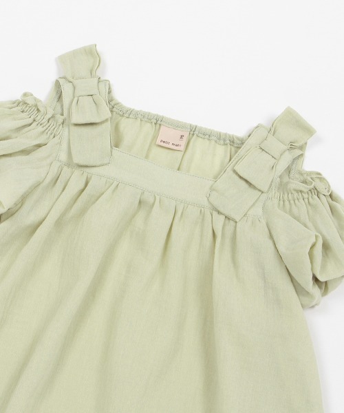 petit main(プティマイン)の「【AJUGA.リンク】オフショルブラウス(キッズサイズ)(シャツ/ブラウス・キッズ・ブルー/ピンク/ライトグリーン・80cm/90cm/110cm/120cm/130cm/100cm)」の15枚目の写真