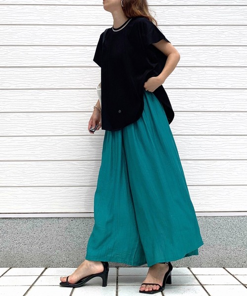 Q（キュー）の「楊柳ワイドパンツ（その他パンツ・レディース・ネイビー/グリーン・MEDIUM）」の3枚目の写真