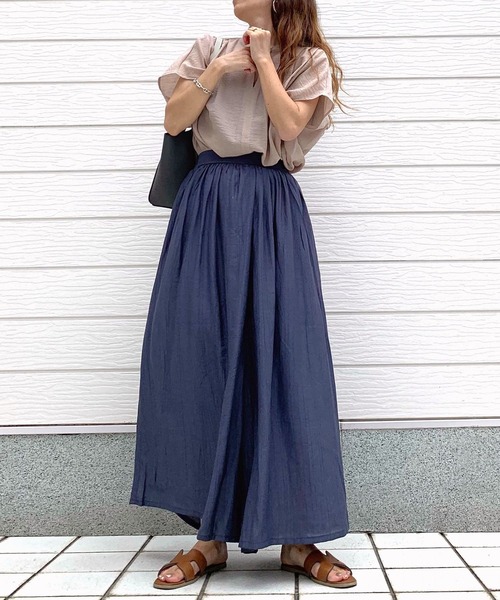 Q（キュー）の「楊柳ワイドパンツ（その他パンツ・レディース・ネイビー/グリーン・MEDIUM）」の5枚目の写真