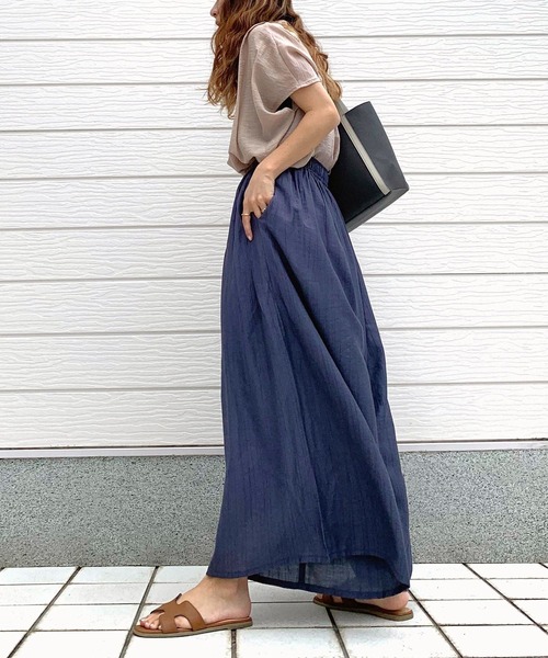 Q（キュー）の「楊柳ワイドパンツ（その他パンツ・レディース・ネイビー/グリーン・MEDIUM）」の6枚目の写真