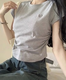 大人可愛いカットソー/ハート刺繍半袖Tシャツ【三色展開】