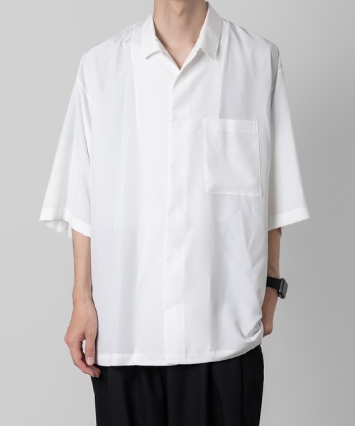 ato(アトウ)の「Crepe de Chine OPEN COLLAR SHIRT(シャツ/ブラウス・メンズ・ホワイト/ネイビー/ブラック・44/48/46)」の6枚目の写真