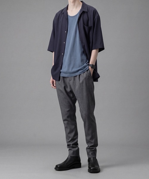 ato(アトウ)の「Crepe de Chine OPEN COLLAR SHIRT(シャツ/ブラウス・メンズ・ホワイト/ネイビー/ブラック・44/48/46)」の4枚目の写真
