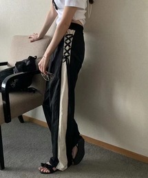 バイカラーラインレースアップパンツ
