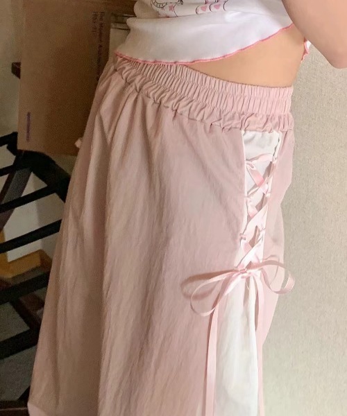 by muni:r（バイ ムニール）の「バイカラーラインレースアップパンツ（その他パンツ・レディース・ブラック/グレー/ピンク・FREE）」の13枚目の写真