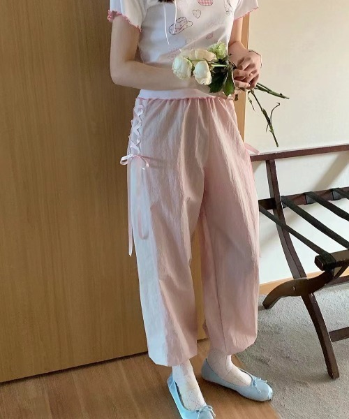 by muni:r（バイ ムニール）の「バイカラーラインレースアップパンツ（その他パンツ・レディース・ブラック/グレー/ピンク・FREE）」の14枚目の写真