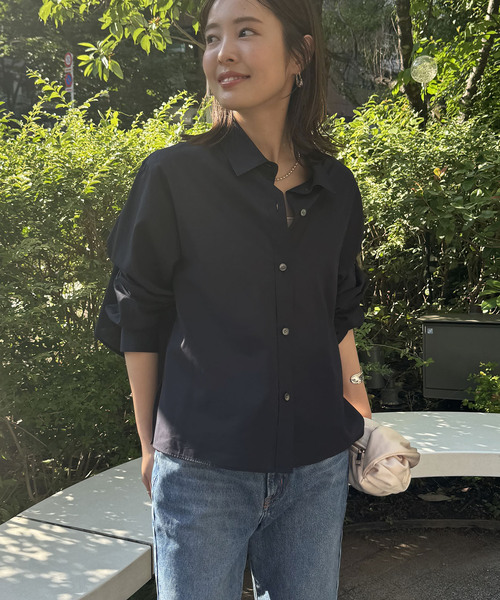 Noble（ノーブル）の「バックオープンレギュラーシャツ（シャツ/ブラウス・レディース・ネイビー/ホワイト・FREE）」の7枚目の写真