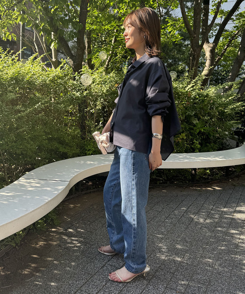 Noble（ノーブル）の「バックオープンレギュラーシャツ（シャツ/ブラウス・レディース・ネイビー/ホワイト・FREE）」の3枚目の写真