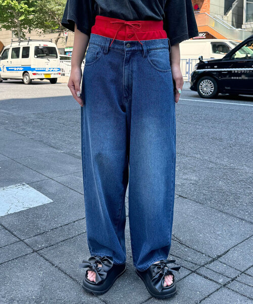 CIAOPANIC(チャオパニック)の「【WEB限定】【ユニセックス】ダブルウエスト腰パンデニム(デニムパンツ・レディース・ブルー/ブラック・LARGE/MEDIUM)」の14枚目の写真