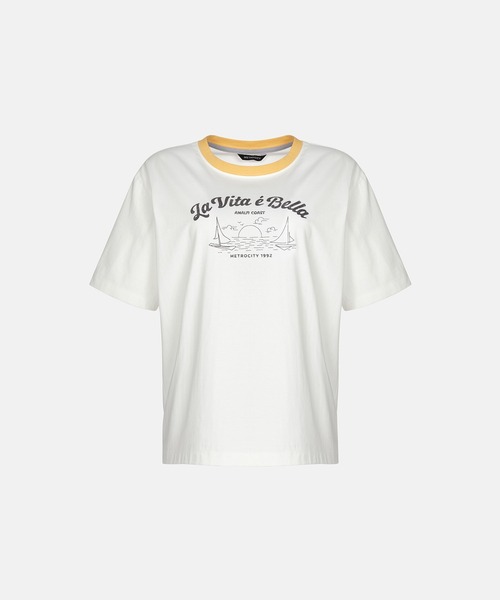 METROCITY（メトロシティ）の「【メトロシティ】La Vita E Bella Tシャツ 半袖 デザイン ロゴ レトロ（Tシャツ/カットソー・レディース・イエロー/ブラック・M/L）」の2枚目の写真