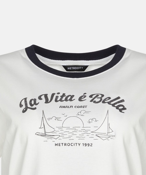 METROCITY（メトロシティ）の「【メトロシティ】La Vita E Bella Tシャツ 半袖 デザイン ロゴ レトロ（Tシャツ/カットソー・レディース・イエロー/ブラック・M/L）」の6枚目の写真