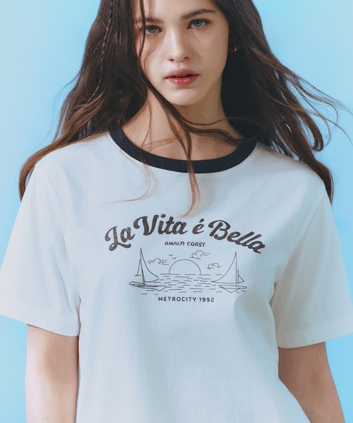 METROCITY（メトロシティ）の「【メトロシティ】La Vita E Bella Tシャツ 半袖 デザイン ロゴ レトロ（Tシャツ/カットソー・レディース・イエロー/ブラック・M/L）」の9枚目の写真