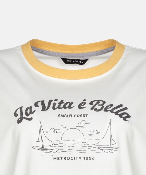 METROCITY（メトロシティ）の「【メトロシティ】La Vita E Bella Tシャツ 半袖 デザイン ロゴ レトロ（Tシャツ/カットソー・レディース・イエロー/ブラック・M/L）」の13枚目の写真